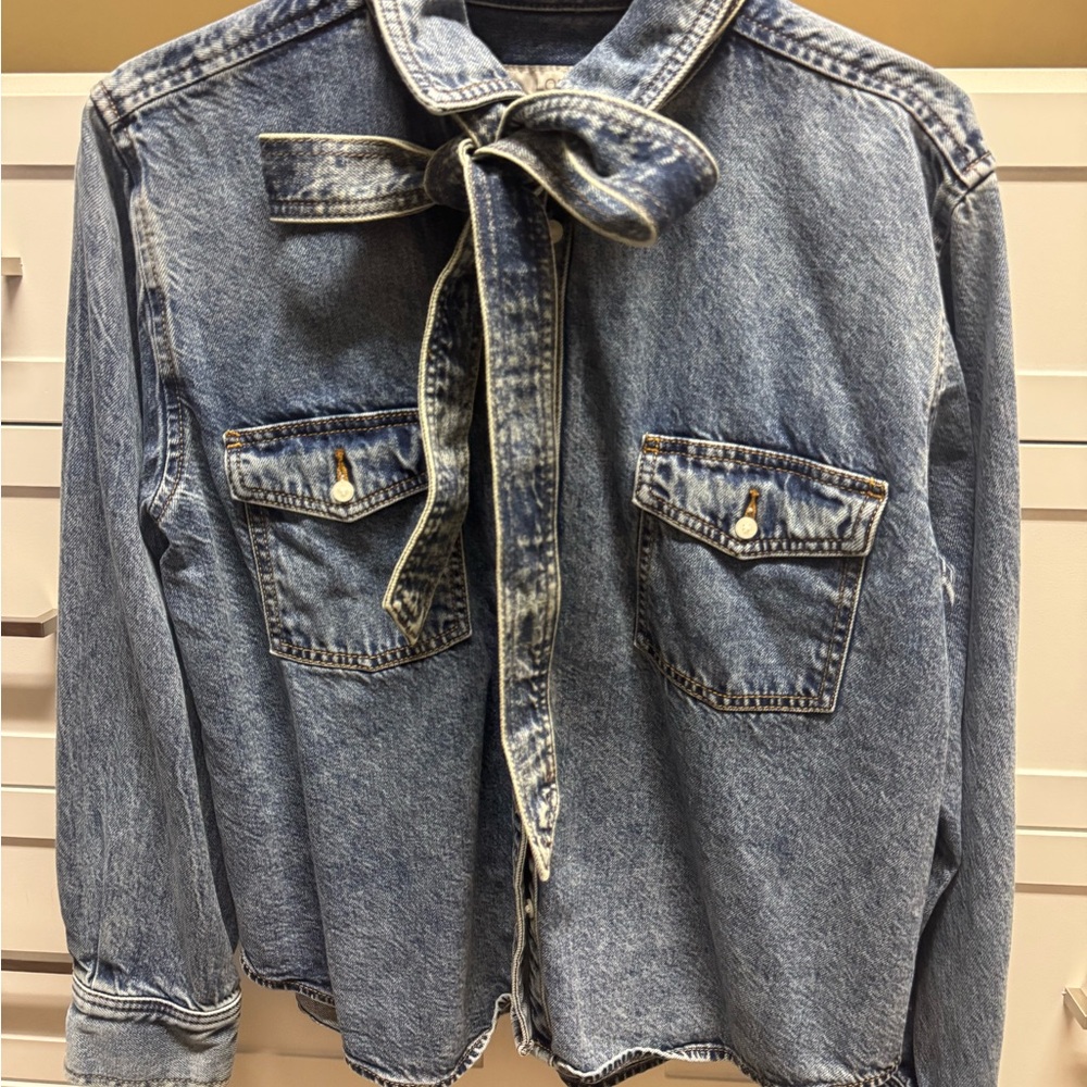 LOFT Blue Denim Tie-Neck Shirt Jacket